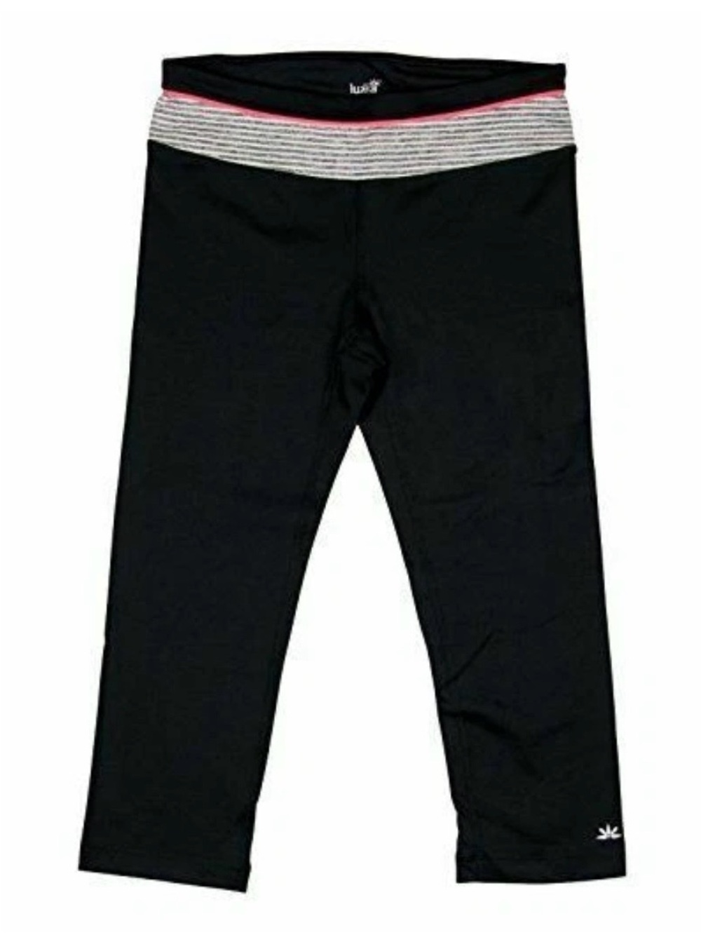 NWT Lukka Light Heather Capris Leggings Striped Gray White Pink Waistband XL